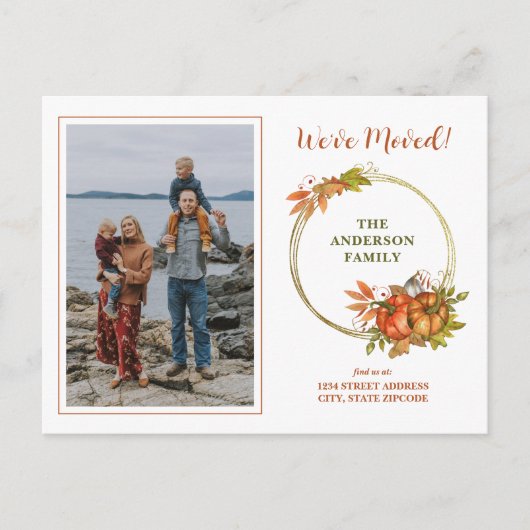 Herfst Pumpkins Foto We hebben New Home verplaatst Aankondigingskaart (Voorkant)