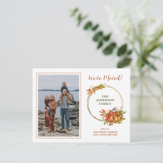 Herfst Pumpkins Foto We hebben New Home verplaatst Aankondigingskaart (Staand voorkant)