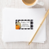 Herfst Pumpkins Gingham Play Happy Herfst Adres Etiket (Insitu)