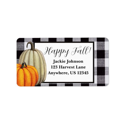 Herfst Pumpkins Gingham Play Happy Herfst Adres Etiket (Voorkant)