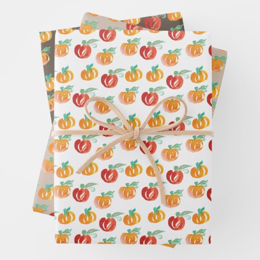 Herfst Pumpkins Hand Painted Oranje Green Inpakpapier Vel (In situ)