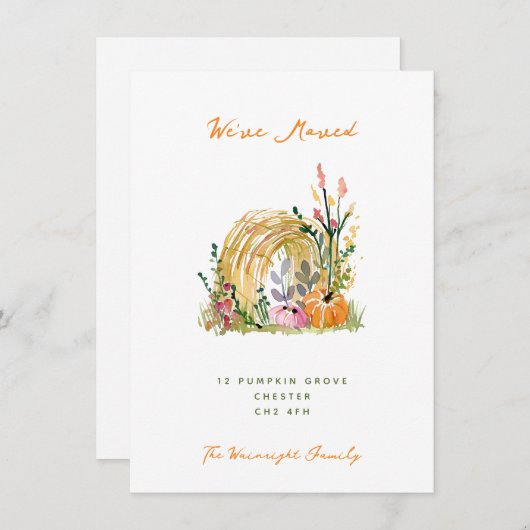 Herfst Pumpkins & Hay Bale We hebben een nieuw adr Aankondiging (Voorkant / Achterkant)