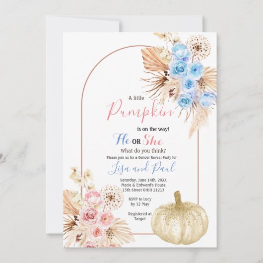 Herfst Pumpkins Hij of zij Gender Reveal Invitatio Kaart (Voorkant)
