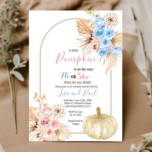 Herfst Pumpkins Hij of zij Gender Reveal Invitatio Kaart