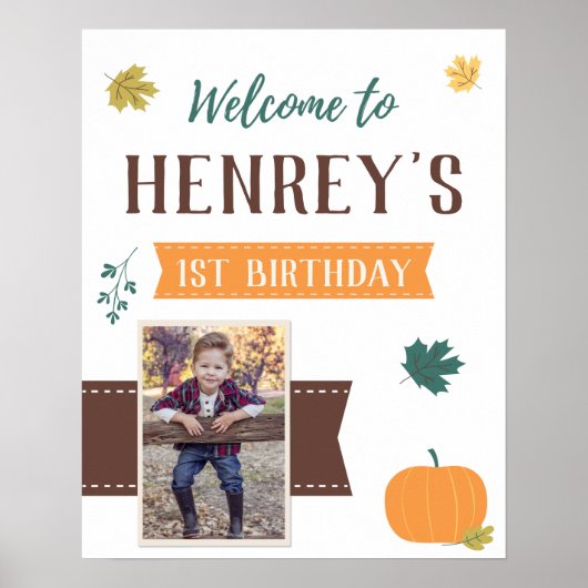 Herfst Pumpkins & Leaves Foto Birthday Welcome Sig Poster (Voorkant)