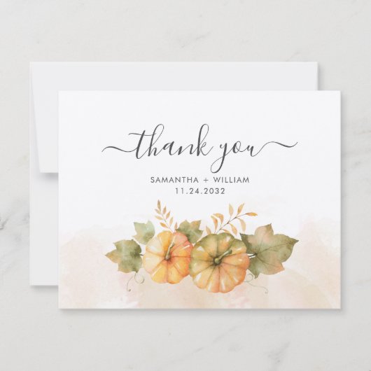 Herfst Pumpkins Leaves Wedding Bedankt Notitiekaartje (Voorkant)