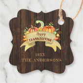 Herfst Pumpkins Leaves Wood Happy Thanksgiving Bedankjes Labels (Achterkant)