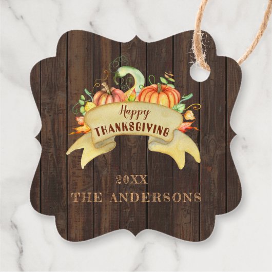 Herfst Pumpkins Leaves Wood Happy Thanksgiving Bedankjes Labels (Achterkant)