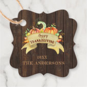Herfst Pumpkins Leaves Wood Happy Thanksgiving Bedankjes Labels (Voorkant)