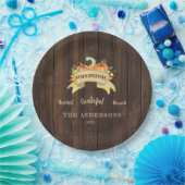 Herfst Pumpkins Leaves Wood Happy Thanksgiving Papieren Bordje (Feest)