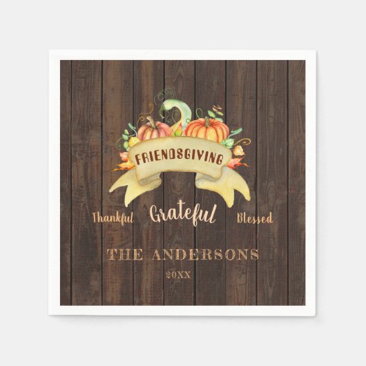 Herfst Pumpkins Leaves Wood Happy Thanksgiving Servet (Voorkant)