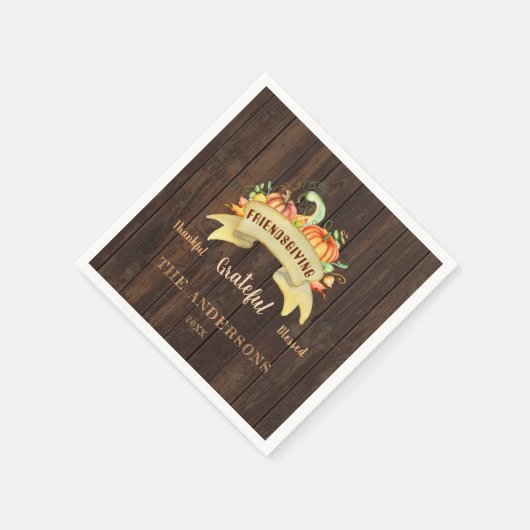 Herfst Pumpkins Leaves Wood Happy Thanksgiving Servet (Hoek)