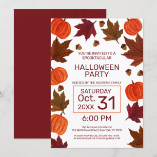 Herfst Pumpkins Maple Leaves Waterverf Halloween Kaart