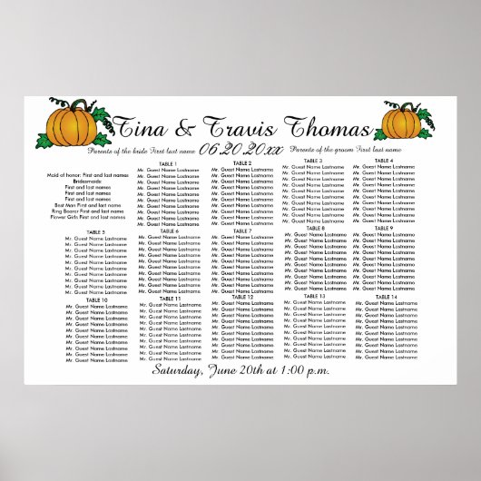 Herfst Pumpkins Party Weddenschappen Zitkaarten Poster (Voorkant)