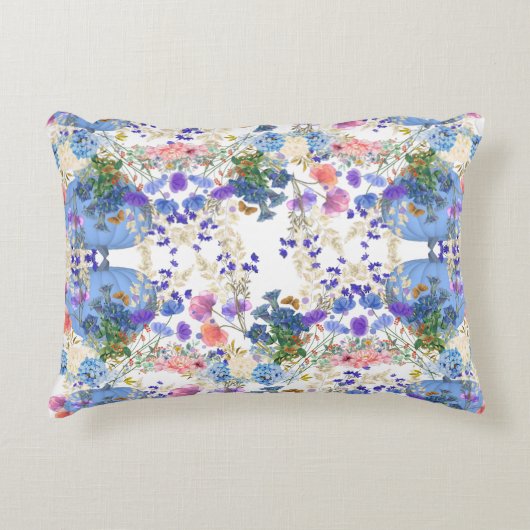 Herfst Pumpkins Pastel Blue Botanical Flora Nurser Accent Kussen (Voorkant)