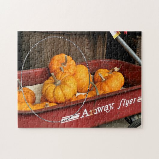 Herfst Pumpkins Red Wagon Uw foto toevoegen Legpuzzel (Horizontaal)