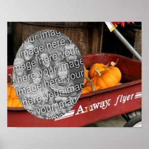 Herfst Pumpkins Red Wagon Uw foto toevoegen Poster