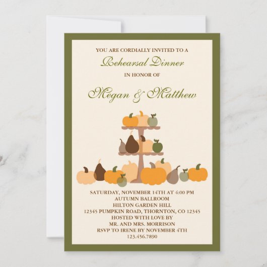 Herfst Pumpkins Rehearsal Dinner Invitation Kaart (Voorkant)