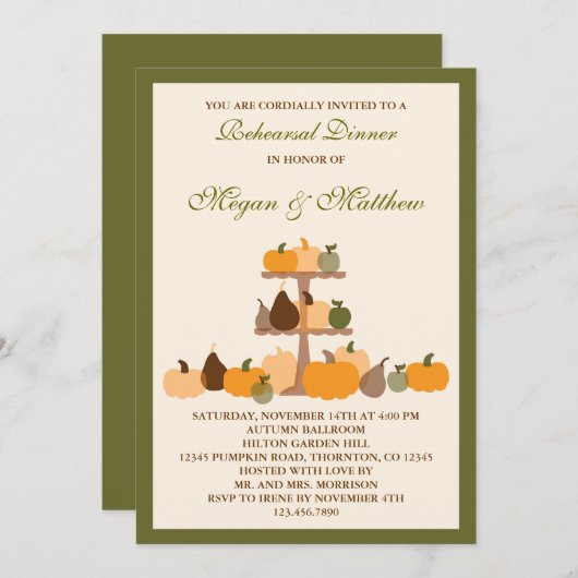 Herfst Pumpkins Rehearsal Dinner Invitation Kaart (Voorkant / Achterkant)