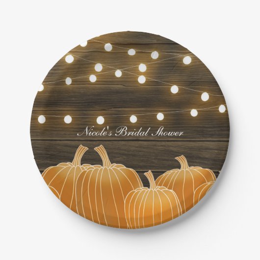 Herfst Pumpkins & String Lights Rustic Vrijgezelle Papieren Bordje (Voorkant)