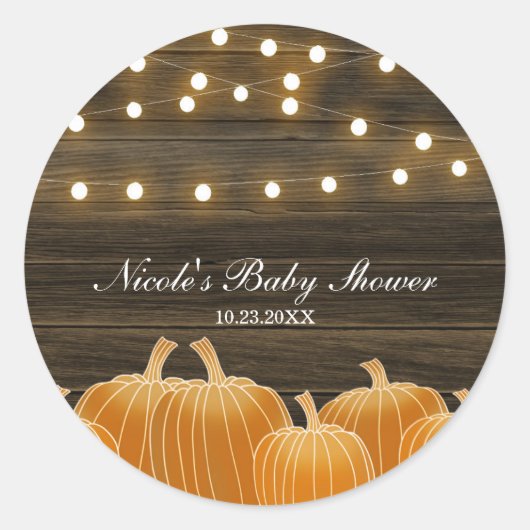 Herfst Pumpkins & String Lights Rustic Vrijgezelle Ronde Sticker (Voorkant)