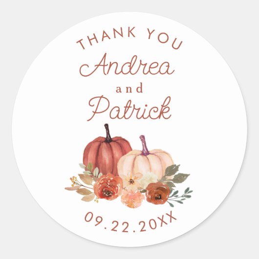 Herfst Pumpkins Terracotta Wedding Bedankt Ronde Sticker (Voorkant)