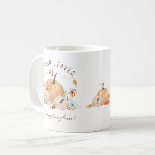 Herfst Pumpkins Waterverf Autumn Leaves en Floral Koffiemok (Voorkant links)