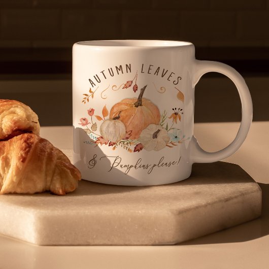 Herfst Pumpkins Waterverf Autumn Leaves en Floral Koffiemok