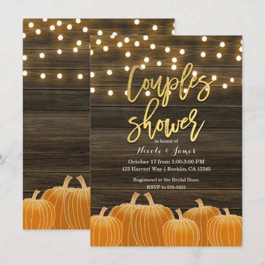 Herfst Pumpkins Wood Licht Gold Couple's Shower Kaart (Voorkant / Achterkant)