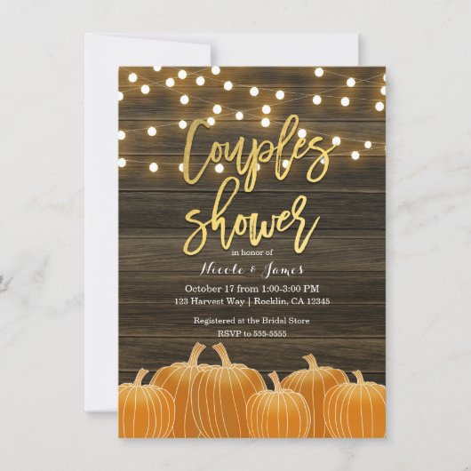 Herfst Pumpkins Wood Licht Gold Couple's Shower Kaart (Voorkant)