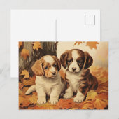Herfst puppies en esdoornbladeren, briefkaart (Voorkant / Achterkant)