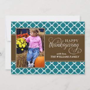 Herfst Quatrefoil Patroon Thanksgiving Foto Feestdagenkaart
