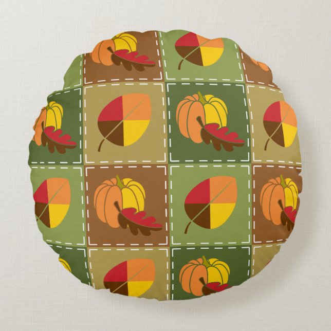 Herfst Quilt Ronde Kussen (Voorkant)
