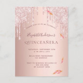 Herfst Quincenera partij roos goudglitter uitnodig Briefkaart (Voorkant)