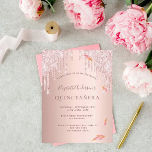 Herfst Quincenera partij roos goudglitter uitnodig Briefkaart