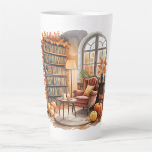 Herfst raam lees mokken — Knusse stoel & boeken