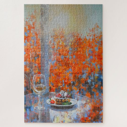 Herfst raam met wijn en dessert legpuzzel (Verticaal)