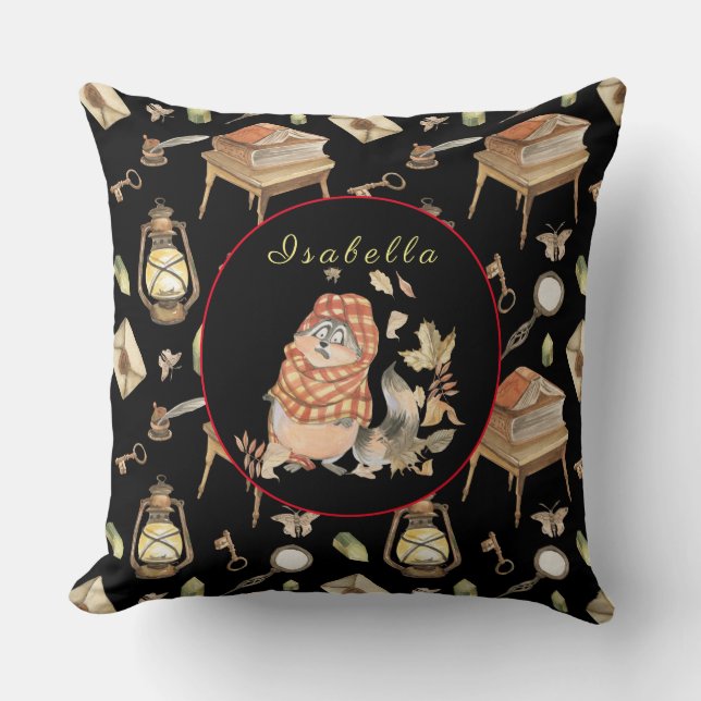 Herfst Raccoon past tekst aan, kleur 20"X20" Kussen (Voorkant)