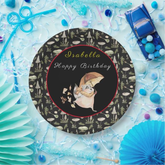 Herfst Raccoon past Tekst en Kleur aan Papieren Bordje (Feest)