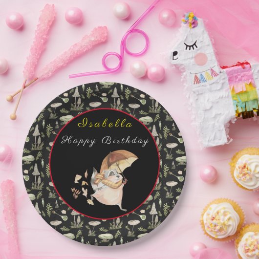 Herfst Raccoon past Tekst en Kleur aan Papieren Bordje (Feest)