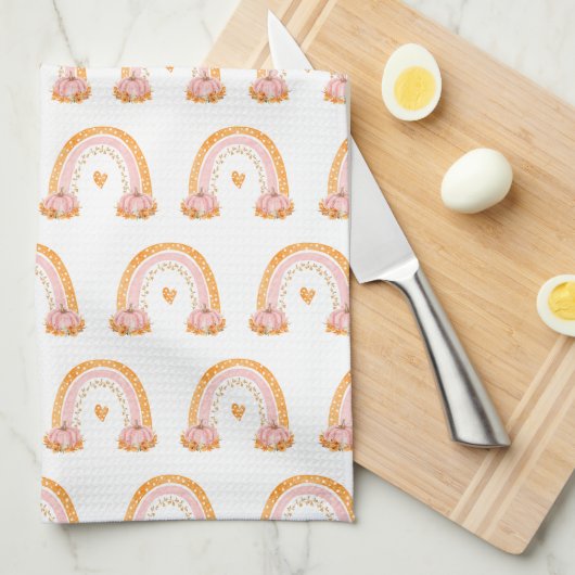 Herfst Rainbows Pink Pumpkins keukenhanddoek (Quarter Fold)