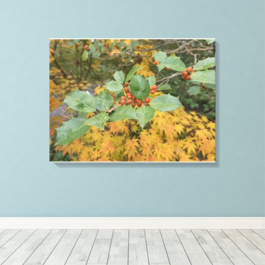Herfst Red Berries Canvas Afdruk (Insitu (Houten vloer))