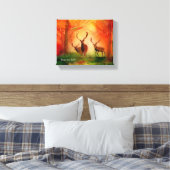 Herfst Red Deer Waterverf Stretched Canvas Print (Insitu (Slaapkamer))