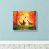 Herfst Red Deer Waterverf Stretched Canvas Print (Insitu (Houten vloer))