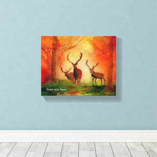 Herfst Red Deer Waterverf Stretched Canvas Print (Insitu (Houten vloer))