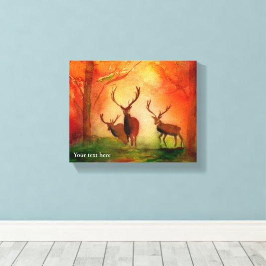 Herfst Red Deer Waterverf Stretched Canvas Print (Insitu (Houten vloer))