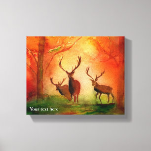 Herfst Red Deer Waterverf Stretched Canvas Print