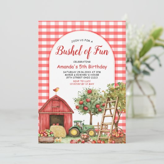 Herfst Red Gingham Bushel van Fun Birthday Kaart (Staand voorkant)