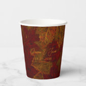 Herfst Red Gold Rustic Elegant Maple Leaves Papieren Bekers (Achterkant)