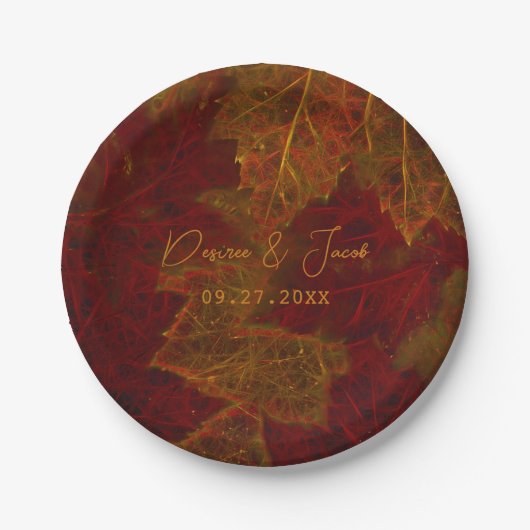 Herfst Red Gold Rustic Elegant Maple Leaves Papieren Bordje (Voorkant)